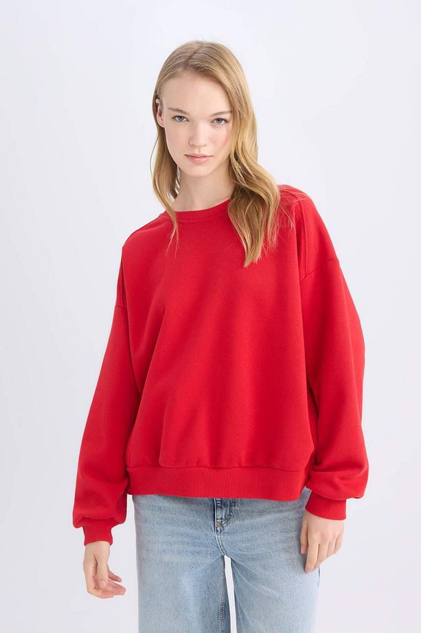 Coool Oversize Geniş Kalıp Bisiklet Yaka Kalın Basic Düz Sweatshirt A4177AX24WN - 4
