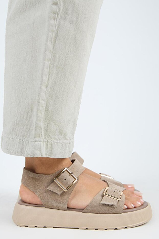 Vena Women's Genuine Leather Buckle Mink Sandals