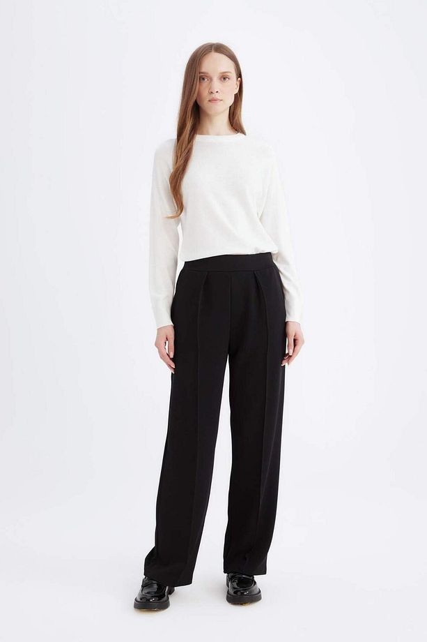 Relax Fit Beli Lastikli Basic Düz Krep Palazzo Pantolon D6884AX24WN - 3