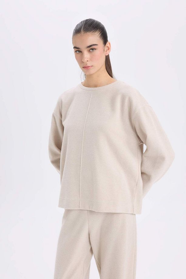 2li Takım Bisiklet Yaka Uzun Kollu Basic Düz Üst Wide Leg Geniş Bol Paça Alt E1712AX24WN - 4