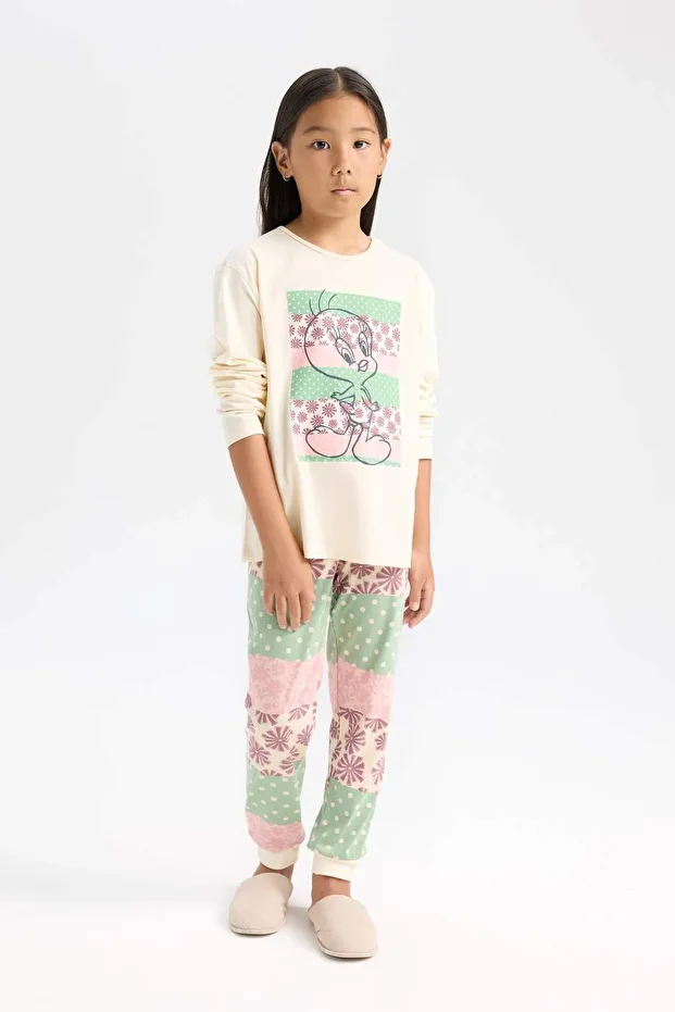 Kız Çocuk Looney Tunes Pijama Takımı Uzun Kollu Üst Beli Lastikli Uzun Alt D6321A8NS - 2
