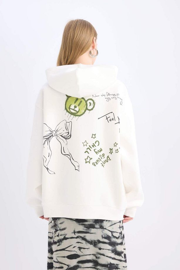 Coool Oversize Geniş Kalıp Kapüşonlu Sırt Baskılı Kalın Sweatshirt D6705AX24WN - 6
