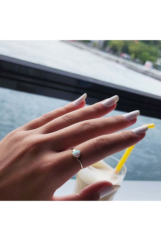 Opal Sıvama Taşlı Tek Taş Evlilik Teklifi Yüzüğü-0.90 Karat Kristal Opal 925 Ayar Gümüş Tek Taş Yüzü - 6
