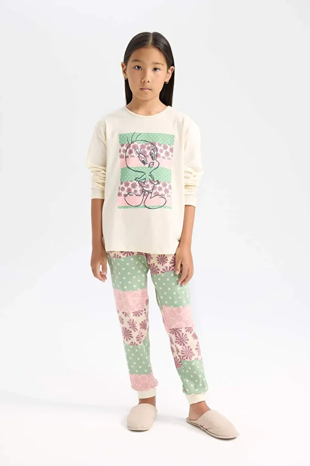 Kız Çocuk Looney Tunes Pijama Takımı Uzun Kollu Üst Beli Lastikli Uzun Alt D6321A8NS - 1