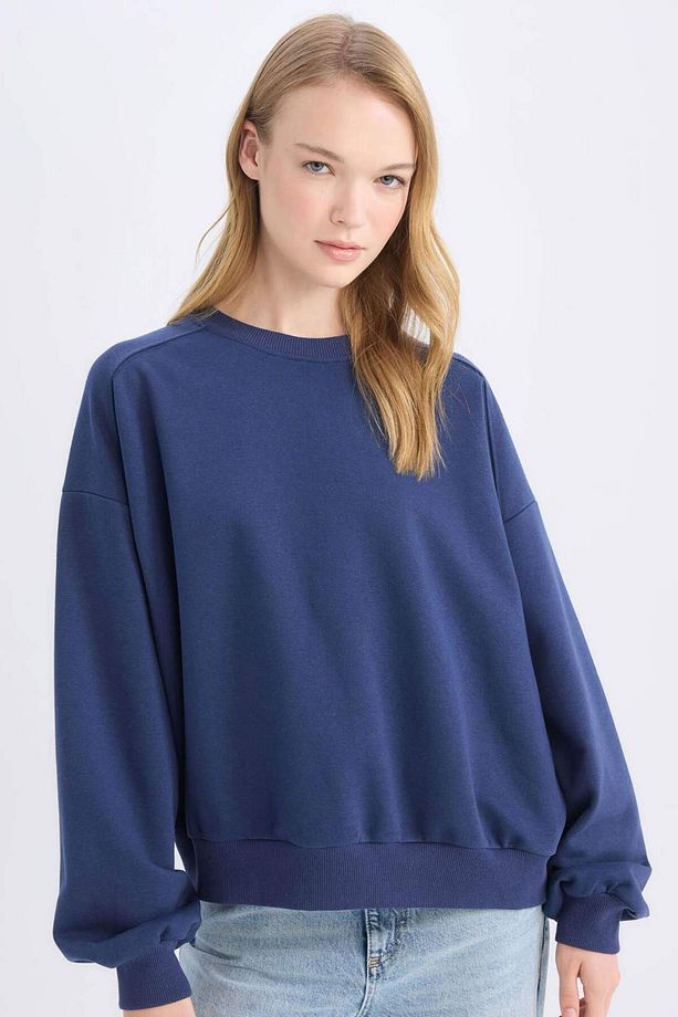 Coool Oversize Geniş Kalıp Bisiklet Yaka Kalın Basic Düz Sweatshirt A4177AX24WN - 1