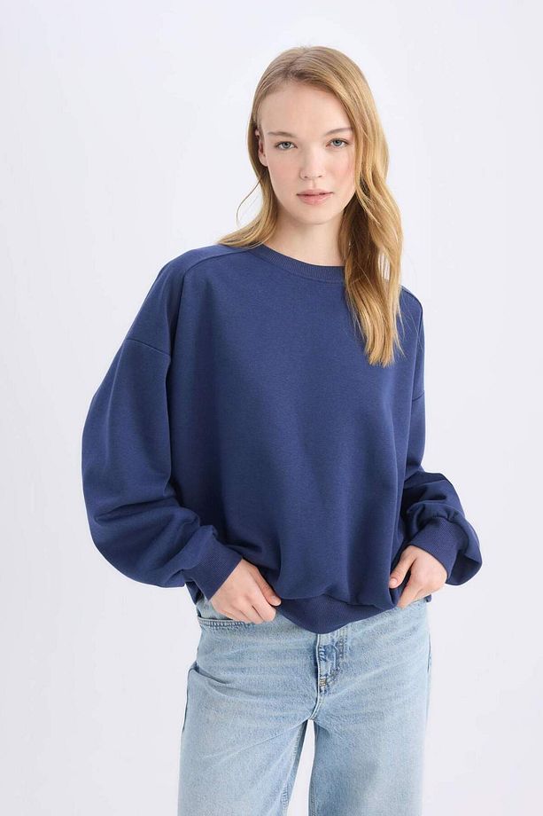 Coool Oversize Geniş Kalıp Bisiklet Yaka Kalın Basic Düz Sweatshirt A4177AX24WN - 3