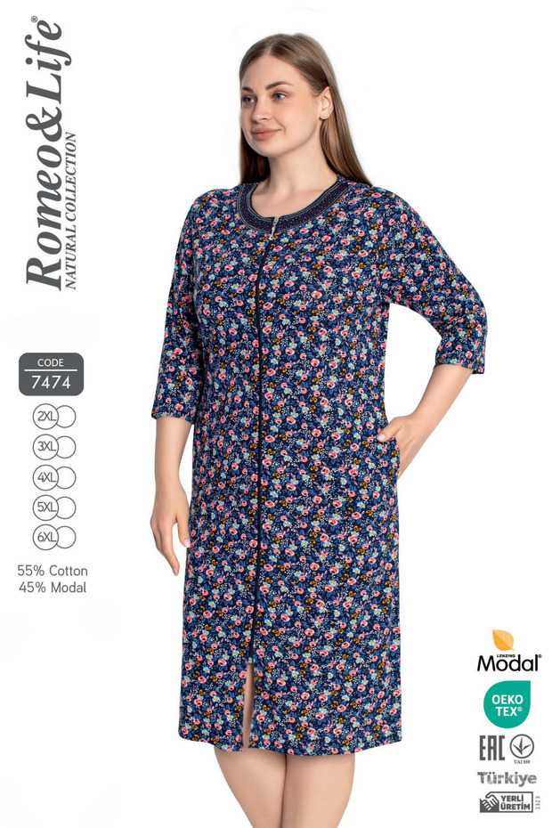 Women's Large Size Cotton Modal Fabric Zippered Dress 7474