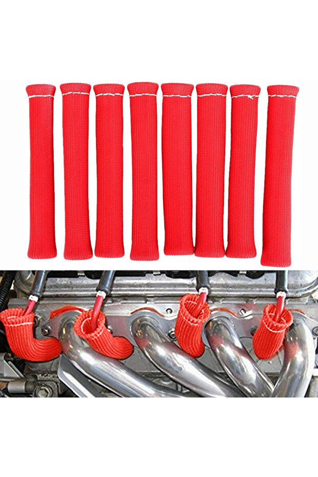 Red 8PCS Sleeve Heat Shield Cover 2500 Degree Spark Plug Wire Boots Protector Spark Plug Cable Heat