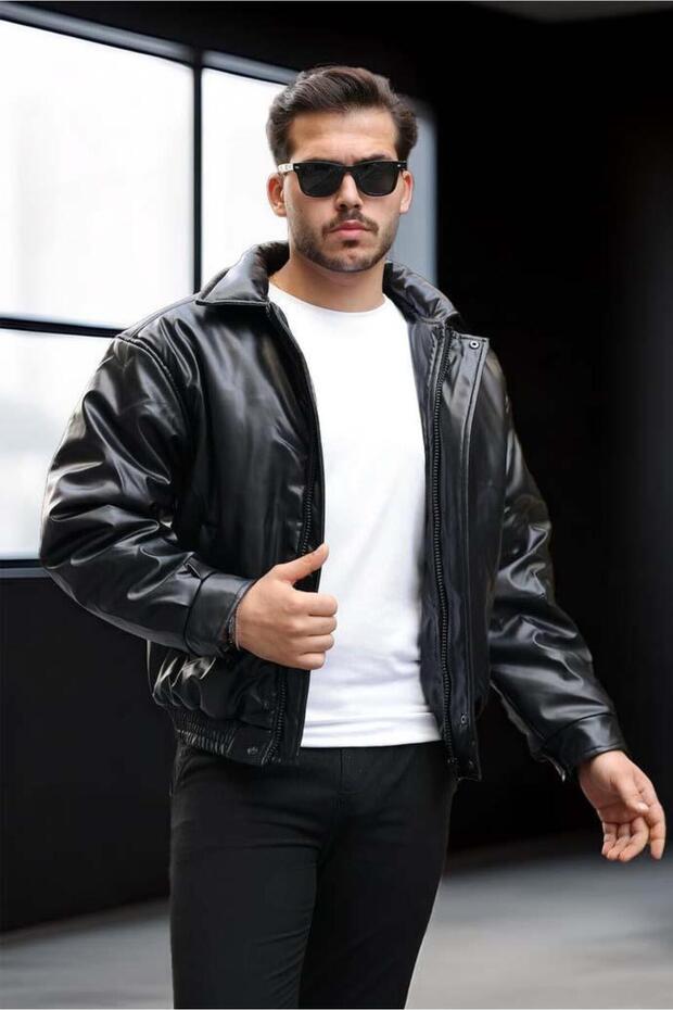 Oversize Premium Leather Jacket - Black - 2