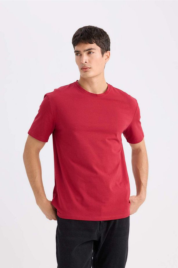 %100 Pamuk New Regular Fit Bisiklet Yaka Basic Düz Kısa Kollu Tişört E1091AXNS - 4