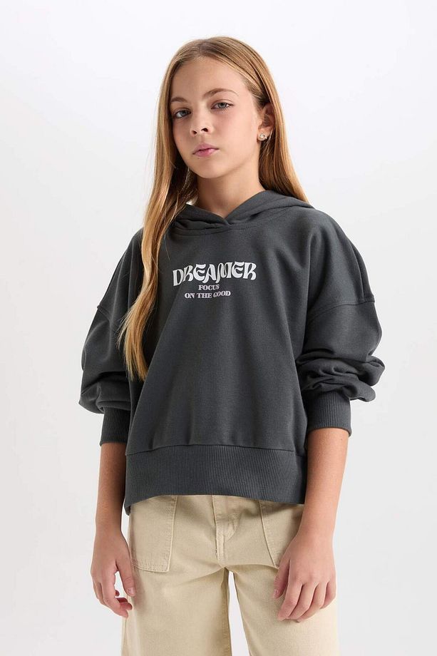 Kız Çocuk Oversize Kapüşonlu Baskılı Sweatshirt D7040A824WN - 3