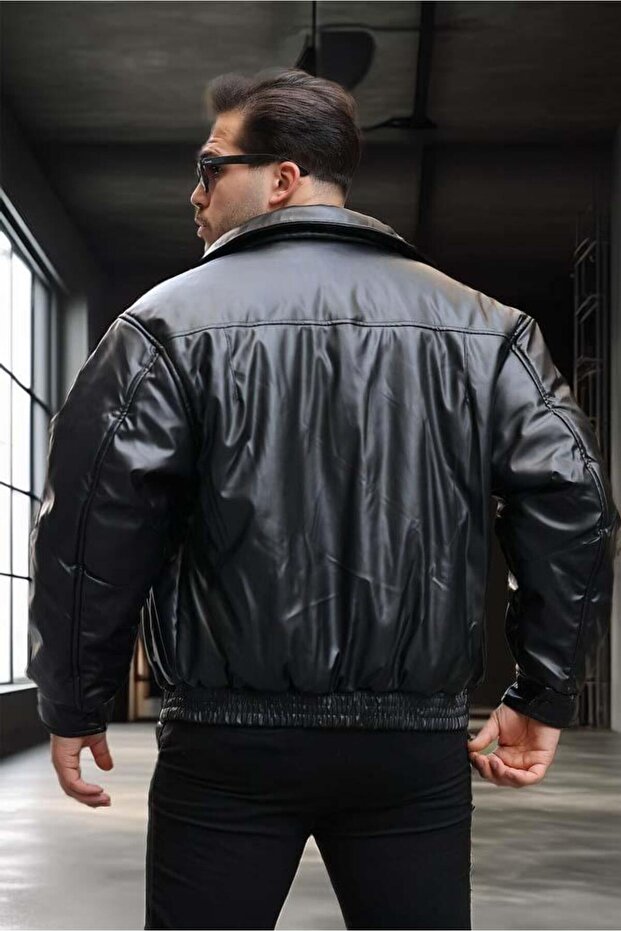Oversize Premium Leather Jacket - Black - 5