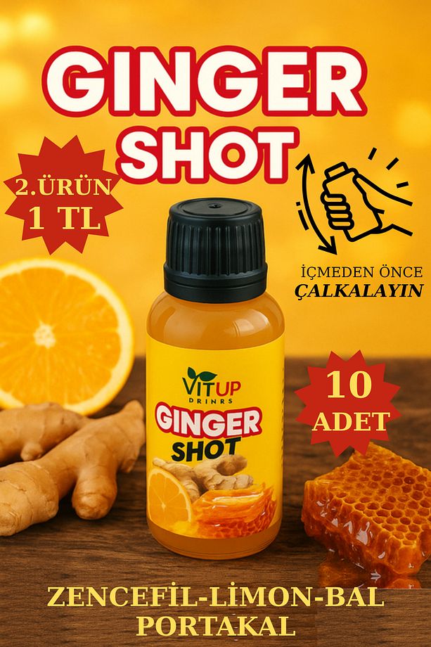 Ginger Shot -Doğal Bitkisel Zencefil Shot- 10 Adet- 30ml- (CAM ŞİŞELİ) - 1