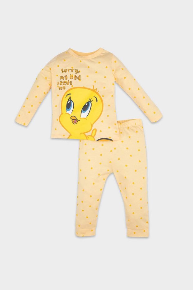 Baby Girl Looney Tunes Long Sleeve Combed Cotton 2-Piece Pajama Set D8287A5Ns