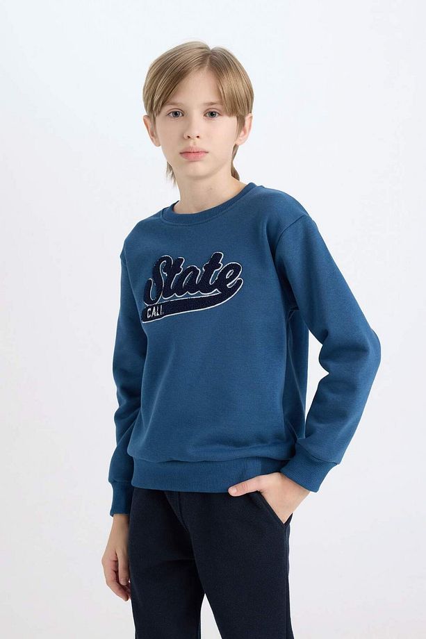 Erkek Çocuk Lacivert Bisiklet Yaka Nakışlı Sweatshirt D3053A824WN - 3