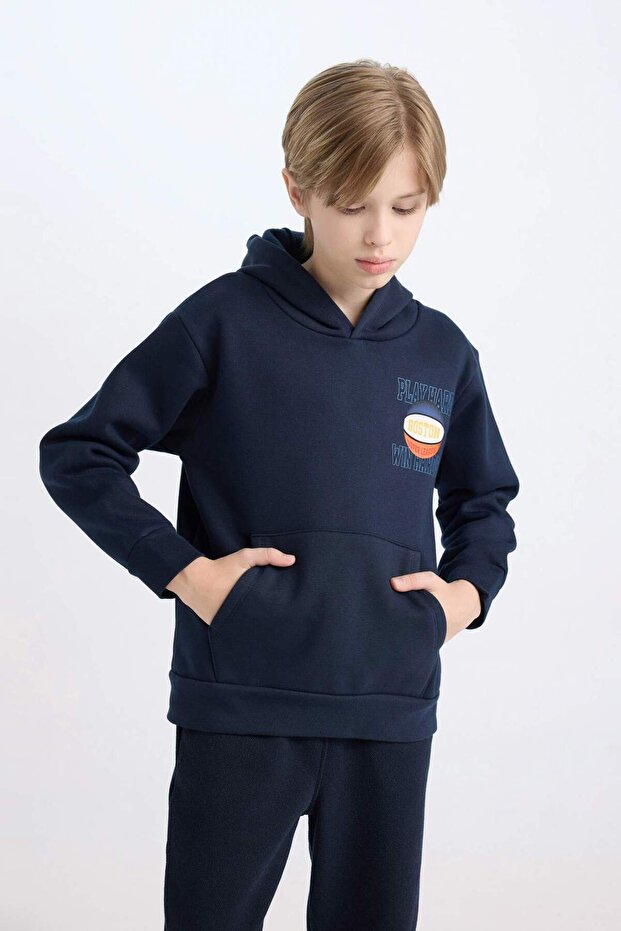 Світло-синій світшот з капюшоном і принтом на спині для хлопчиків D3048A824WN - 3