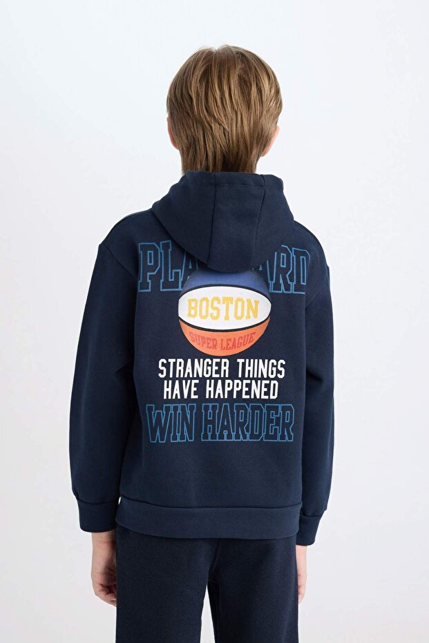 Світло-синій світшот з капюшоном і принтом на спині для хлопчиків D3048A824WN - 6