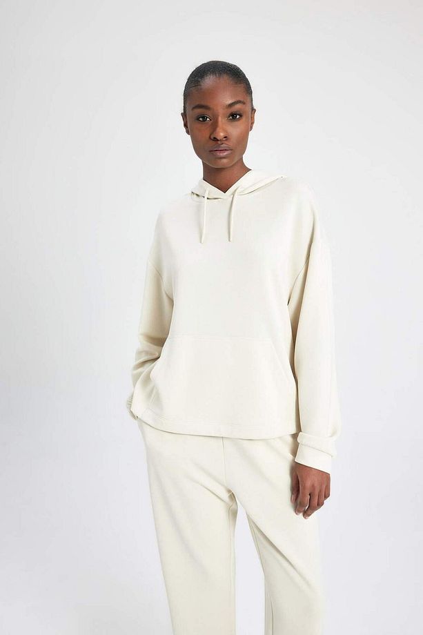 DeFactoFit Oversize Geniş Kalıp Modal Kapüşonlu Kanguru Cepli Sporcu Sweatshirt B5206AX24AU - 4
