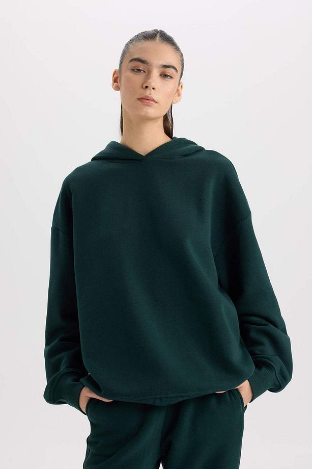 Relax Fit Kapüşonlu Kalın Basic Düz Sweatshirt D9935AX24WN - 3