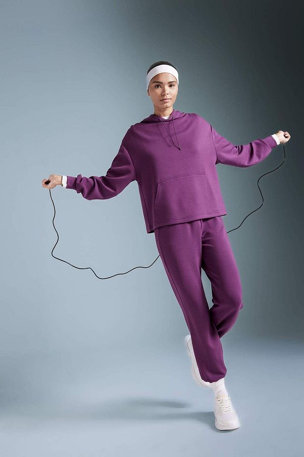 DeFactoFit Oversize Geniş Kalıp Modal Kapüşonlu Kanguru Cepli Sporcu Sweatshirt B5206AX24AU - 2