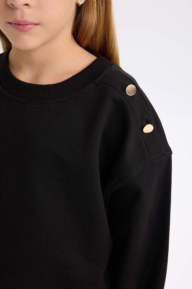 Kız Çocuk Relax Fit Bisiklet Yaka Etek Ucu Detaylı Sweatshirt D0703A824AU - 5