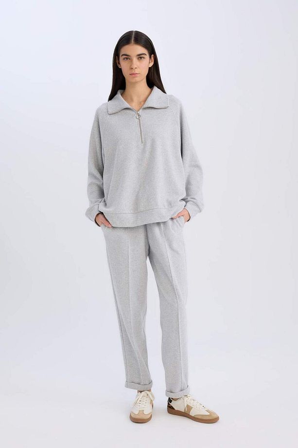 Regular Fit Pantolon Beli Lastikli Basic Düz Bağcıklı Cepli Paça Katlamalı Uzun Boy D9010AX24WN - 1