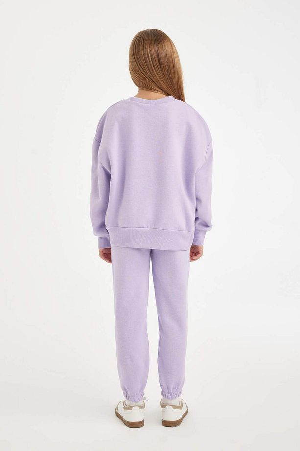 Kız Çocuk 2li Takım Baskılı Bisiklet Yaka Sweatshirt Beli Lastikli Jogger Eşofman Altı D2218A824WN - 6