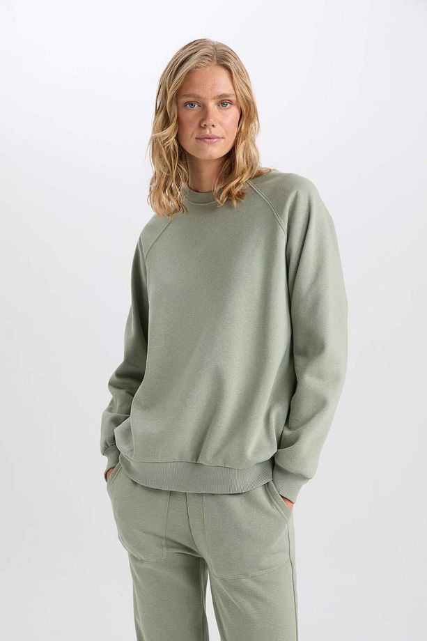 Oversize Geniş Kalıp Bisiklet Yaka Kalın Basic Düz Casual Sweatshirt V2697AZ24WN - 4