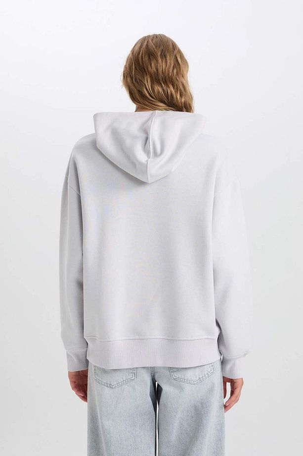 Relax Fit Kapüşonlu Kalın Basic Düz Sweatshirt D9935AX24WN - 6