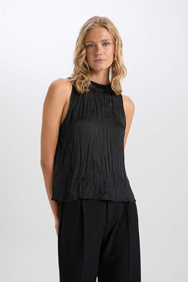 Siyah Regular Fit Basic Düz Aerobin Kolsuz Bluz D8507AX24AU - 5