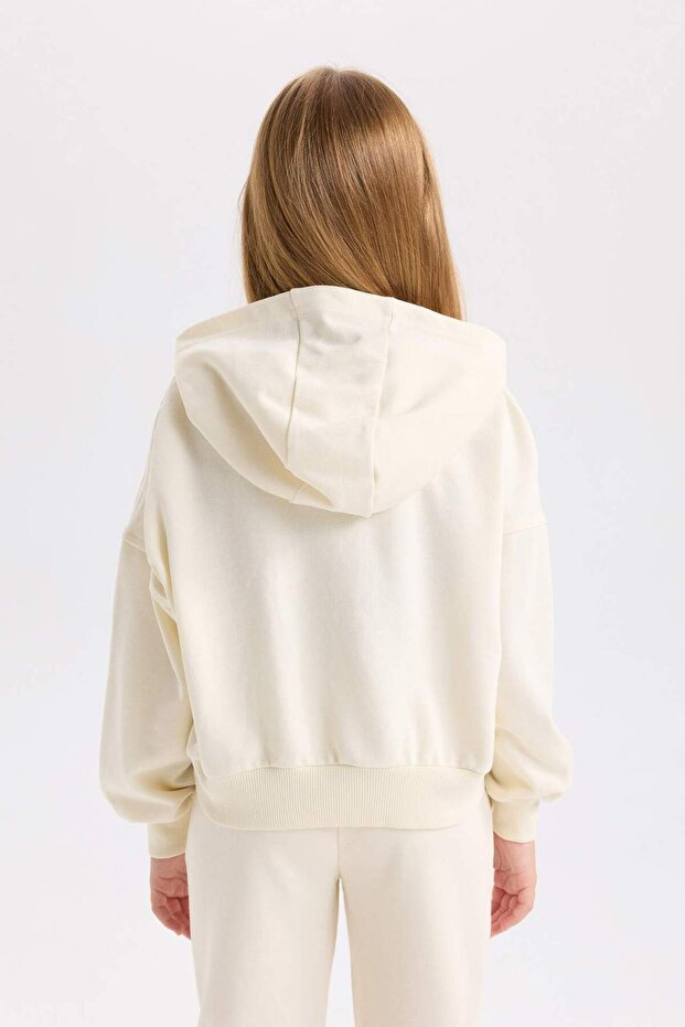 Kız Çocuk Ekru Oversize Geniş Kalıp Kapüşonlu Baskılı Sweatshirt D7041A824WN - 6