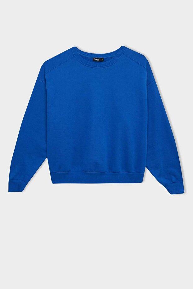 Coool Oversize Geniş Kalıp Bisiklet Yaka Basic Düz Sweatshirt (25 WN) - 7