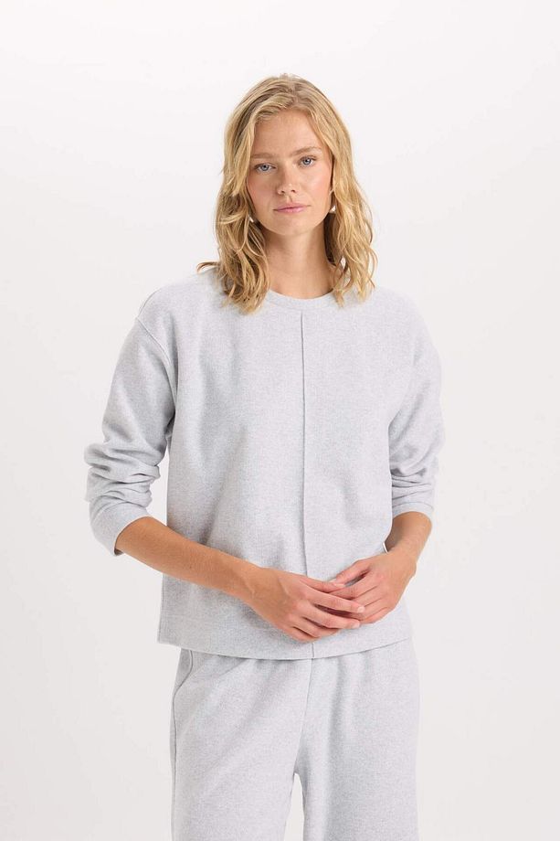 2li Takım Bisiklet Yaka Uzun Kollu Basic Düz Üst Wide Leg Geniş Bol Paça Alt E1712AX24WN - 4