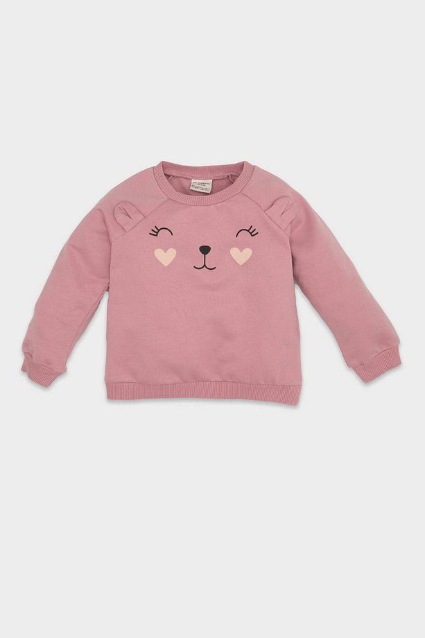 Kız Bebek Bisiklet Yaka Baskılı İçi Yumuşak Tüylü Sweatshirt D7207A524WN - 1