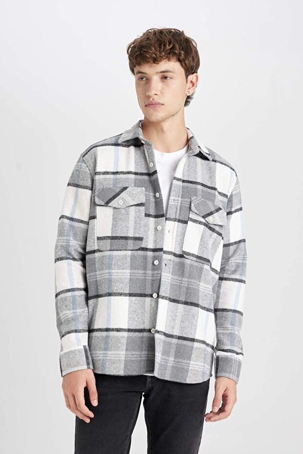 Regular Fit Kareli Oduncu Flanel Uzun Kollu Gömlek D6027AX24AU - 3