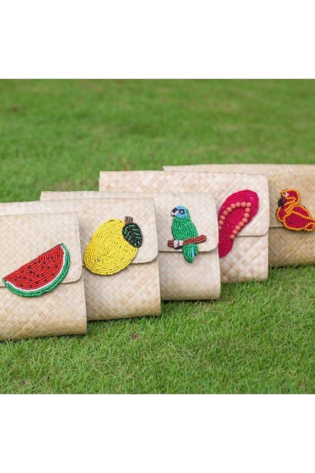 Flamingo Applique Clutch El Yapımı Hasır El Çantası - 2