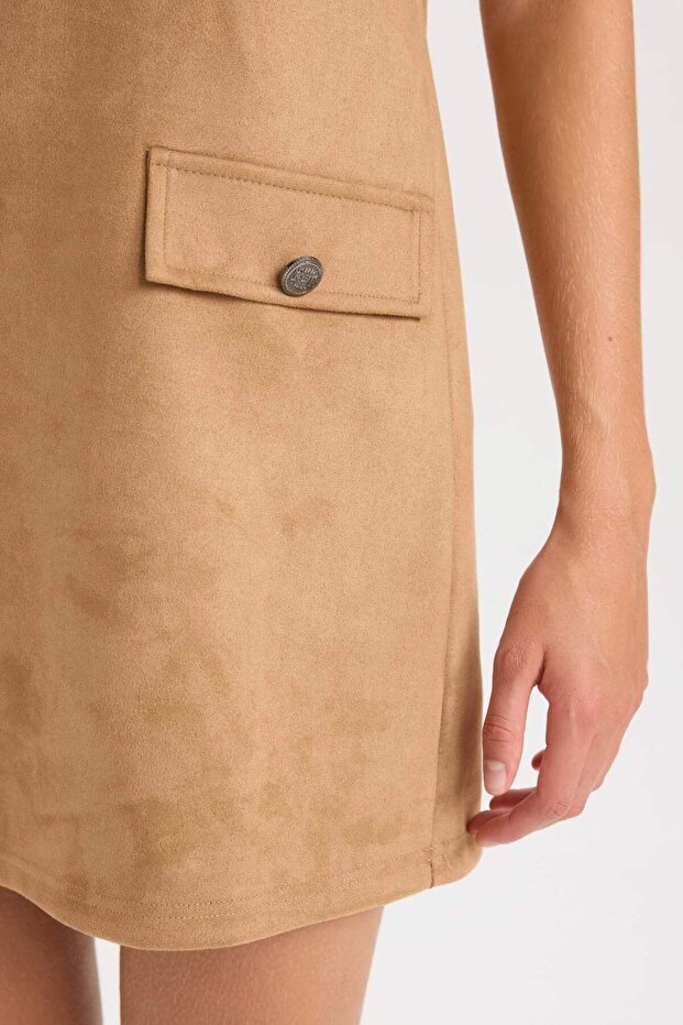 Yuvarlak Yaka Skuba Dalgıç Kumaş Kısa Kollu Mini Elbise D8644AX24AU - 5