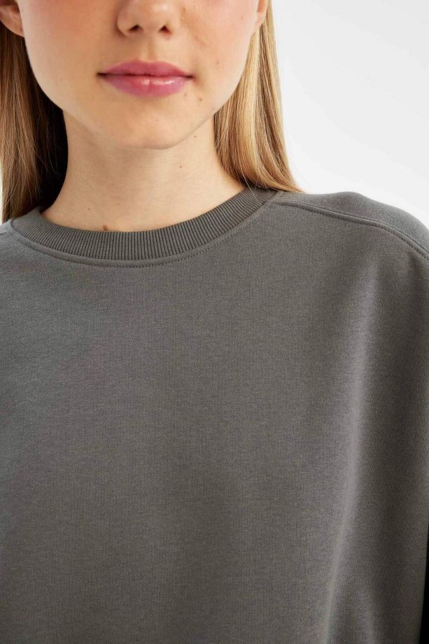 Coool Oversize Geniş Kalıp Bisiklet Yaka Kalın Basic Düz Sweatshirt A4177AX24WN - 5