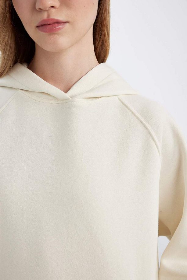 Oversize Geniş Kalıp Kapüşonlu Kanguru Cepli Kalın Basic Düz Sweatshirt C7805AX24WN - 5