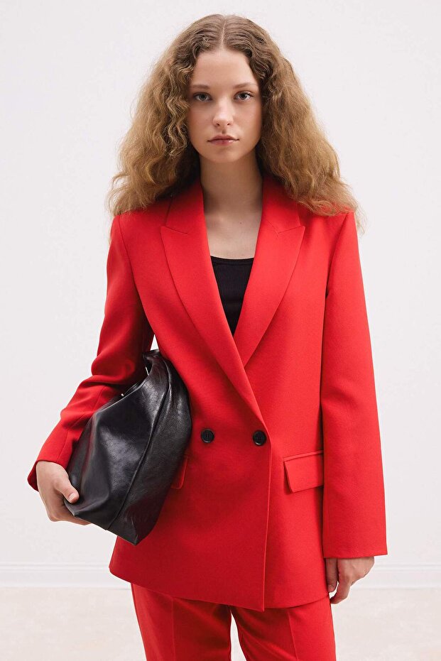 Oversize Wide Fit Jacket Collar Buttoned Basic Plain Blazer Jacket C2457Ax24Au