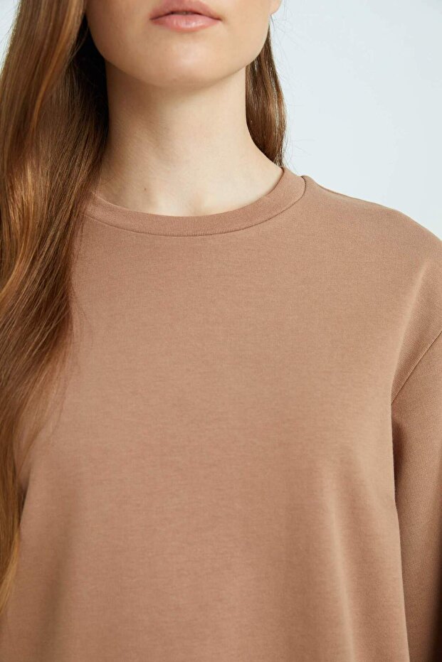 Regular Fit Bisiklet Yaka Basic Düz Uzun Kollu Tişört Tunik D4897AX24WN - 5