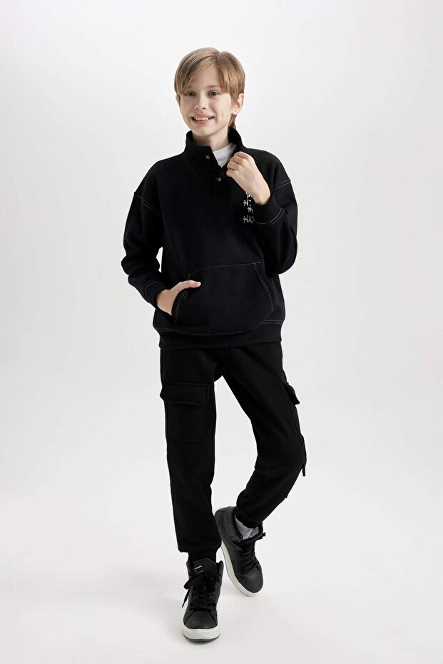 بنطال رياضي أسود للأولاد - خصر سميك، أرجل مطاطية، جيب D3007a824wn - 3