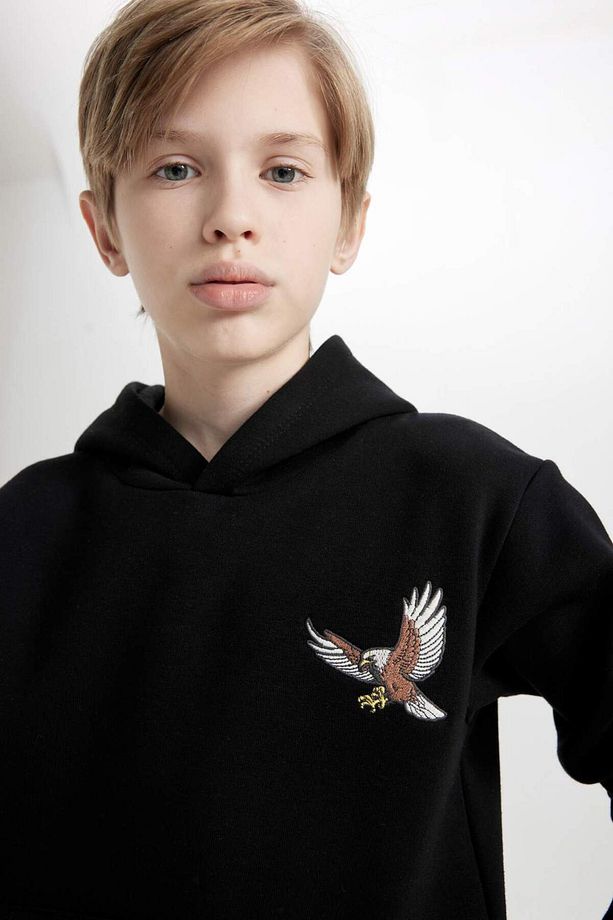 Erkek Çocuk Baskılı Kapüşonlu Siyah Sweatshirt D3032A824WN - 5
