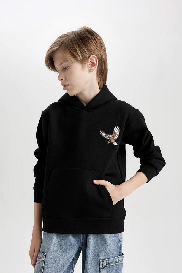 Erkek Çocuk Baskılı Kapüşonlu Siyah Sweatshirt D3032A824WN - 1
