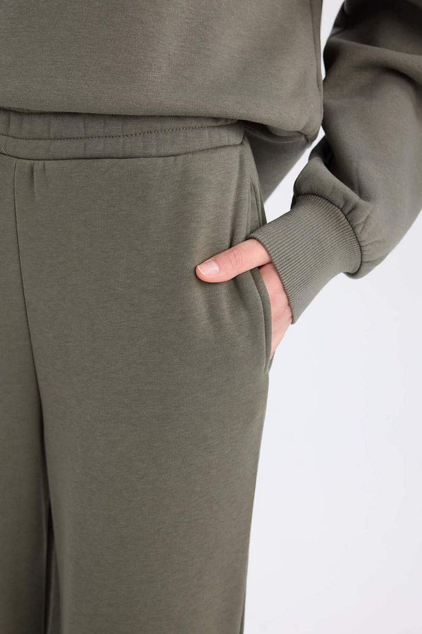 Straight Fit Beli Lastikli Cepli Yüksek Bel Kalın Basic Düz Eşofman Altı B8571AX24WN - 5