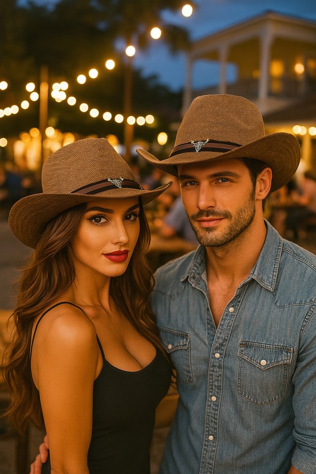 Cowboy Paper Summer Straw Hat with Bull Figure Detail (One Product Price)