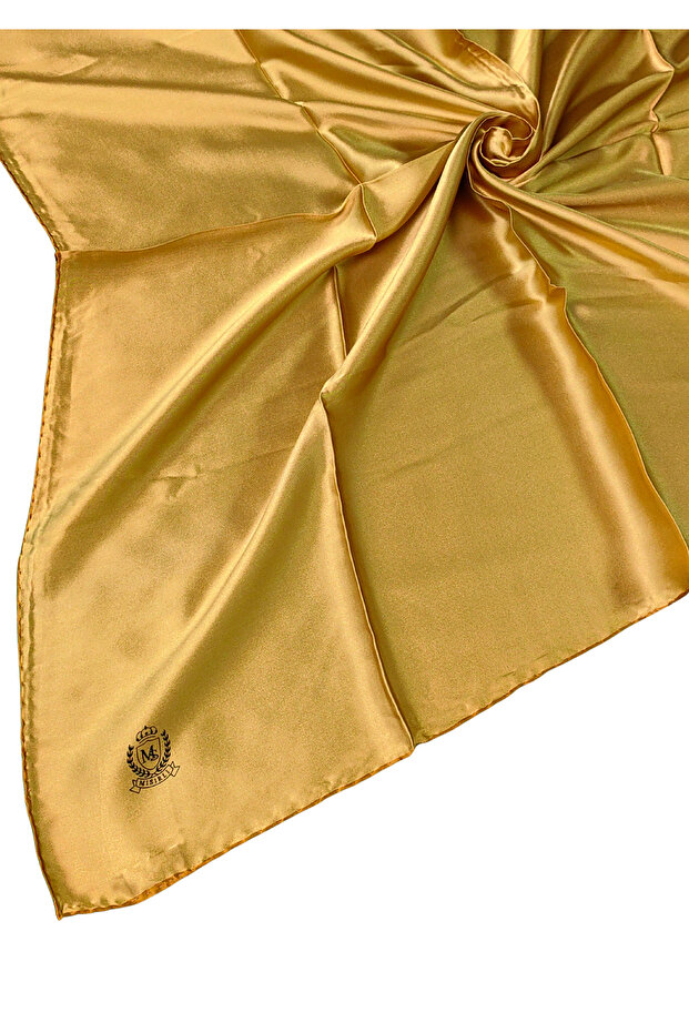 وشاح حريري ذهبي بلون سادة - 3