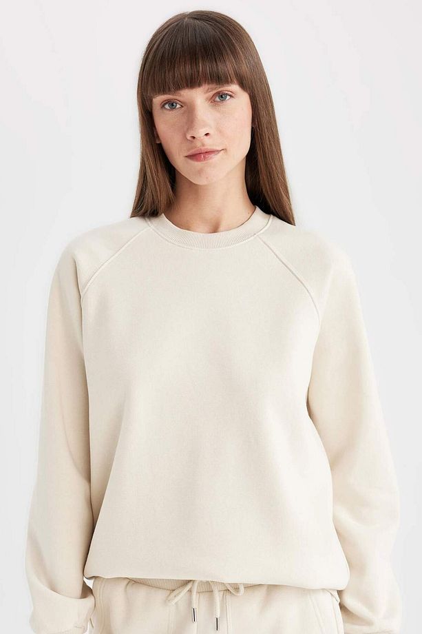 Oversize Geniş Kalıp Bisiklet Yaka Kalın Basic Düz Casual Sweatshirt V2697AZ24WN - 1