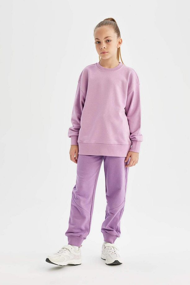 Kız Çocuk Relax Fit Bisiklet Yaka Pamuklu Basic Düz Okul Sweatshirt A2797A824AU - 2