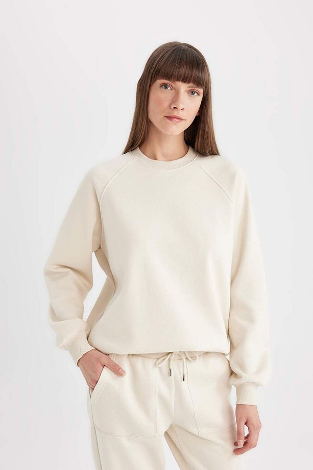 Oversize Geniş Kalıp Bisiklet Yaka Kalın Basic Düz Casual Sweatshirt V2697AZ24WN - 4
